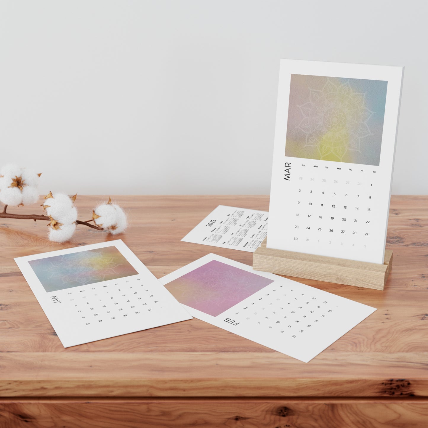 Aesthetic Vertical Desk Calendar for 2025 - Inspirational Design with Wooden Stand